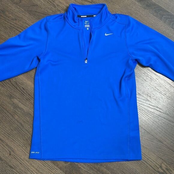 Nike running Mens Bright Blue DriFit 1/2 Zip Pullover Warm-Up Long Sleeve Top - Picture 3 of 8